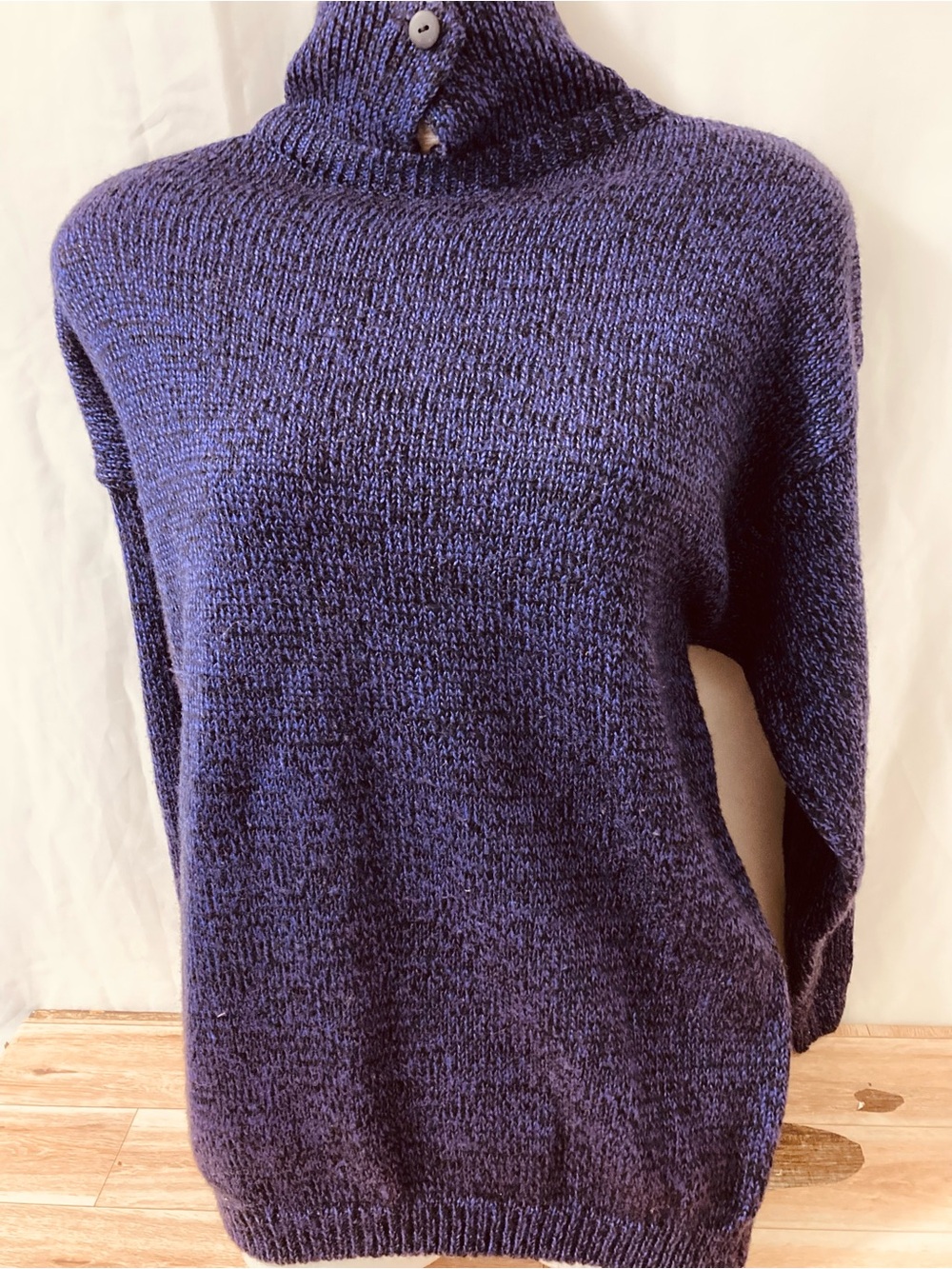 FOX Purple Mock Neck Knit Sweater Button Collar Women L
